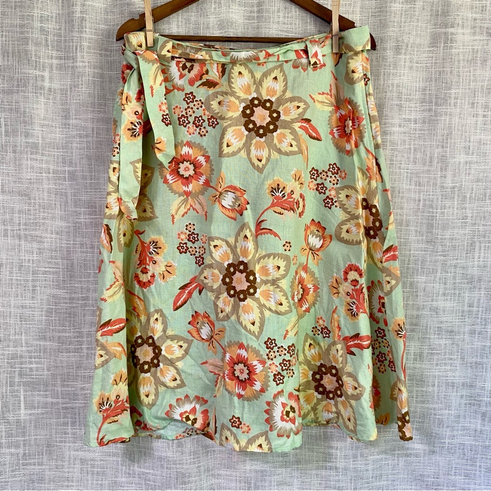 J. Jill Linen Tie Waist Floral Print A Line Skirt